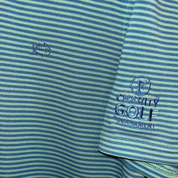 Performance Southern Tide Skipjack Tuna Golf Polo Shirt L Blue Green Stripe - Picture 2 of 4